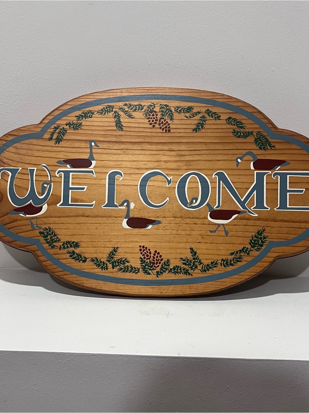 Welcome Wooden Wall Plaque - Rustic Goose Design, Brown